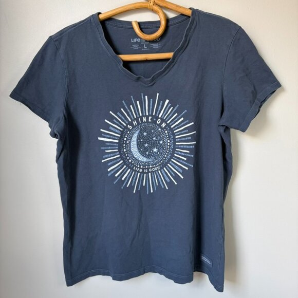Life Is Good Crusher Tee Shine On Navy Blue Short Sleeve T-shirt Women's Large - Picture 1 of 6